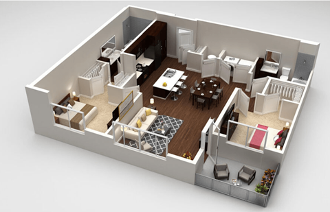Floor plan for 2 beds, 2 baths, 1135 sqft